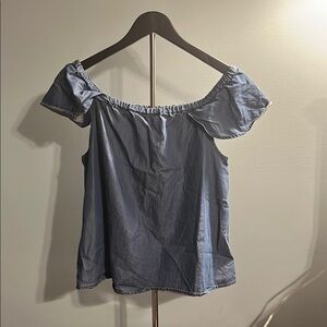 J. Crew Denim Style Blue Ruffled Off-Shoulder Puff Sleeve Blouse